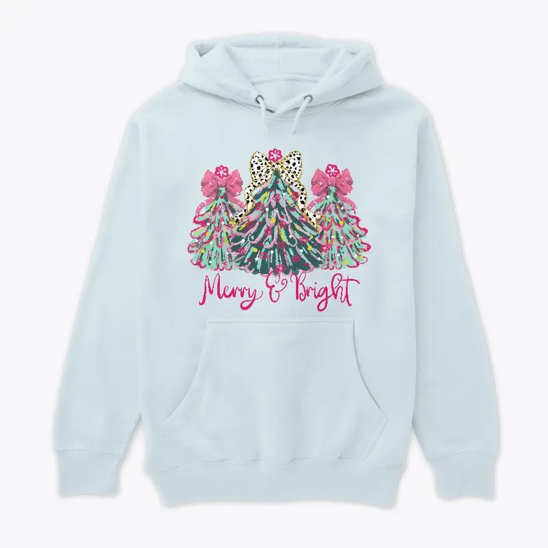 Merry & Bright Pink Bow Holiday Hoodie 